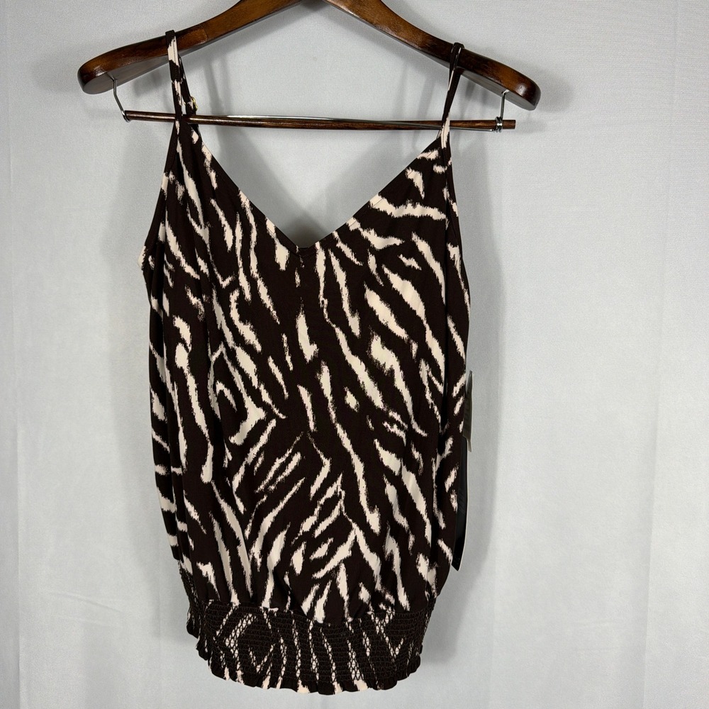 Magicsuit Tankini Top NWT Brown Zebra Print Blouson Slimming‎ Swimwear Size 14